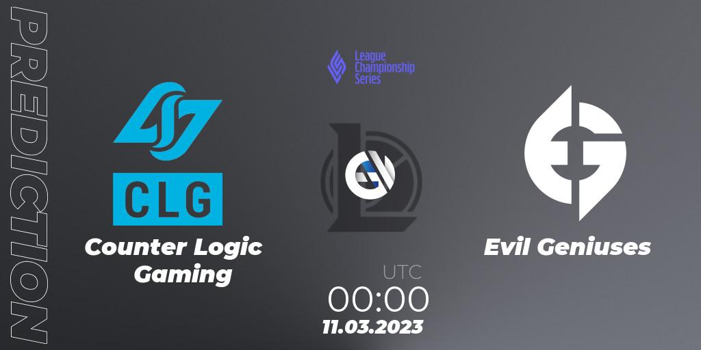 Counter Logic Gaming - Evil Geniuses: Maç tahminleri. 11.03.23, LoL, LCS Spring 2023 - Group Stage