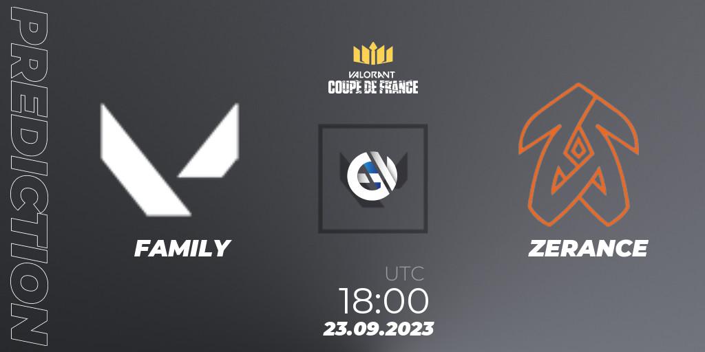 FAMILY - ZERANCE: Maç tahminleri. 23.09.2023 at 18:00, VALORANT, VCL France: Revolution - Coupe De France 2023