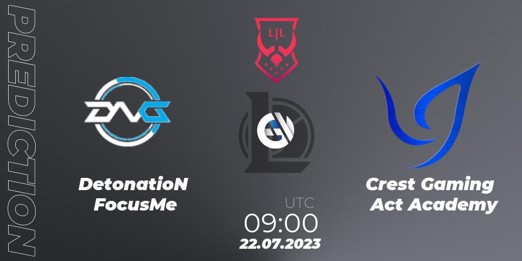 DetonatioN FocusMe - Crest Gaming Act Academy: Maç tahminleri. 22.07.23, LoL, LJL Summer 2023