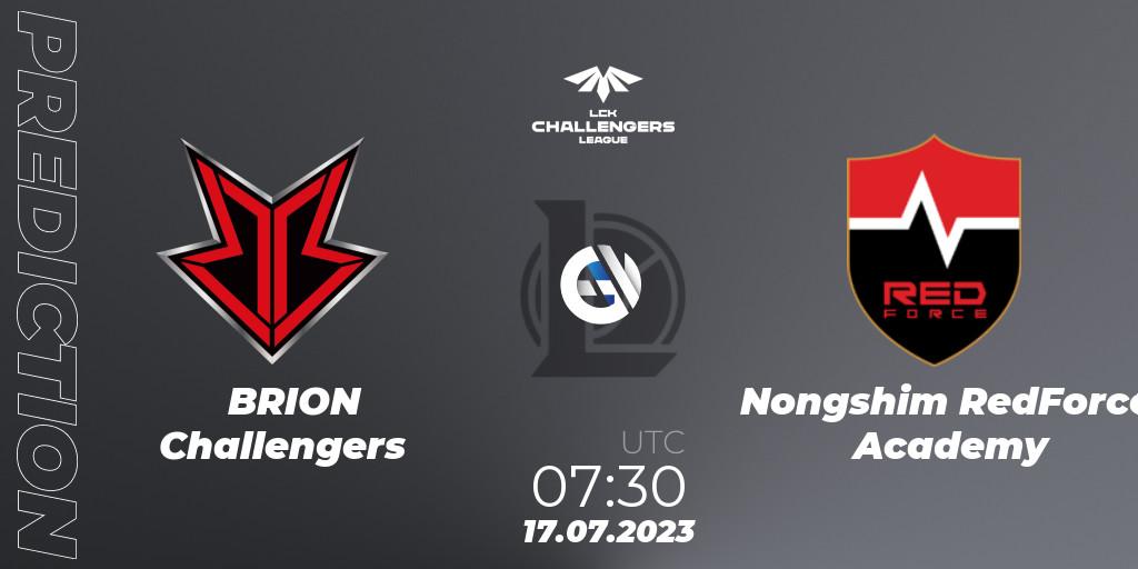 BRION Challengers - Nongshim RedForce Academy: Maç tahminleri. 17.07.2023 at 08:00, LoL, LCK Challengers League 2023 Summer - Group Stage