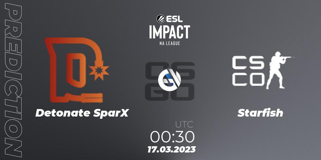 Detonate SparX - Starfish: Maç tahminleri. 17.03.2023 at 00:30, Counter-Strike (CS2), ESL Impact League Season 3: North American Division