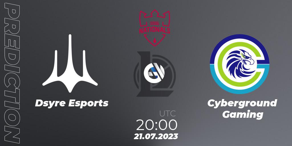 Dsyre Esports - Cyberground Gaming: Maç tahminleri. 21.07.2023 at 20:00, LoL, PG Nationals Summer 2023