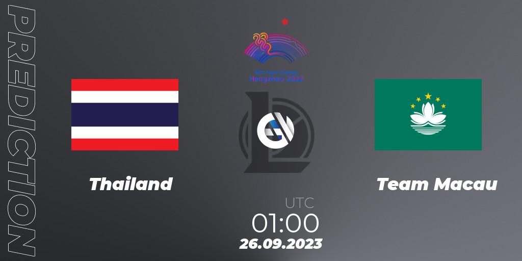 Thailand - Team Macau: Maç tahminleri. 26.09.2023 at 01:00, LoL, 2022 Asian Games