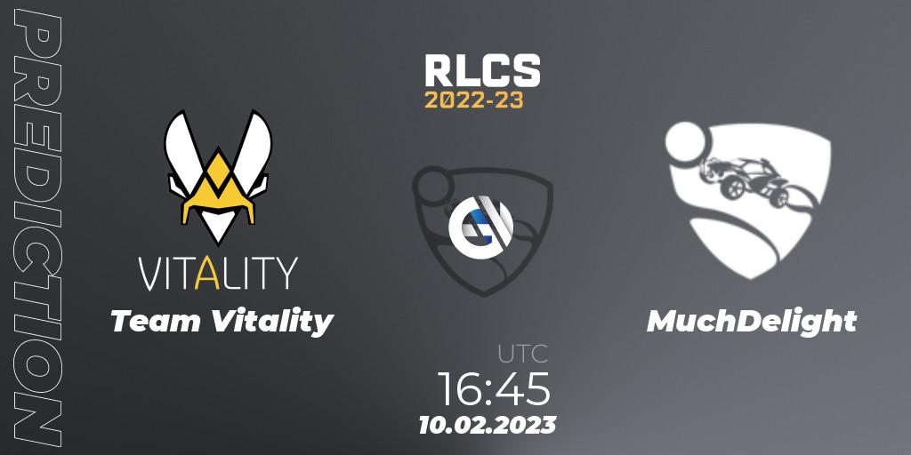 Team Vitality - MuchDelight: Maç tahminleri. 10.02.2023 at 16:45, Rocket League, RLCS 2022-23 - Winter: Europe Regional 2 - Winter Cup