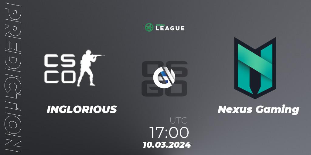 INGLORIOUS - Nexus Gaming: Maç tahminleri. 10.03.24, CS2 (CS:GO), ESEA Season 48: Advanced Division - Europe