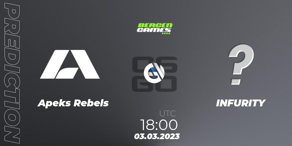 Apeks Rebels - INFURITY Gaming: Maç tahminleri. 03.03.2023 at 18:15, Counter-Strike (CS2), Bergen Games 2023
