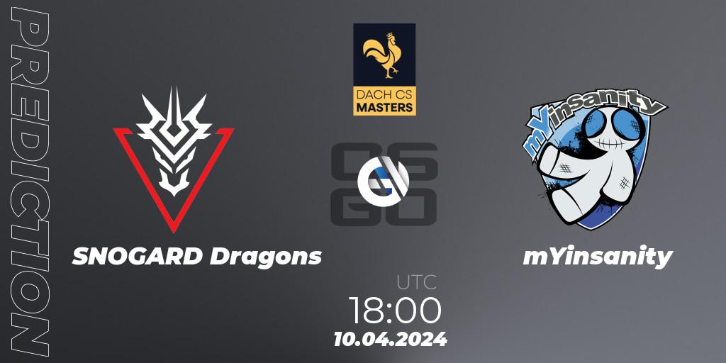 SNOGARD Dragons - mYinsanity: Maç tahminleri. 10.04.2024 at 19:00, Counter-Strike (CS2), DACH CS Masters Season 1