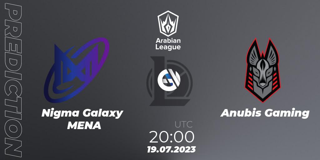 Nigma Galaxy MENA - Anubis Gaming: Maç tahminleri. 19.07.2023 at 20:00, LoL, Arabian League Summer 2023 - Group Stage