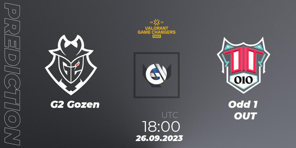 G2 Gozen - Odd 1 OUT: Maç tahminleri. 26.09.2023 at 18:00, VALORANT, VCT 2023: Game Changers EMEA Stage 3 - Group Stage