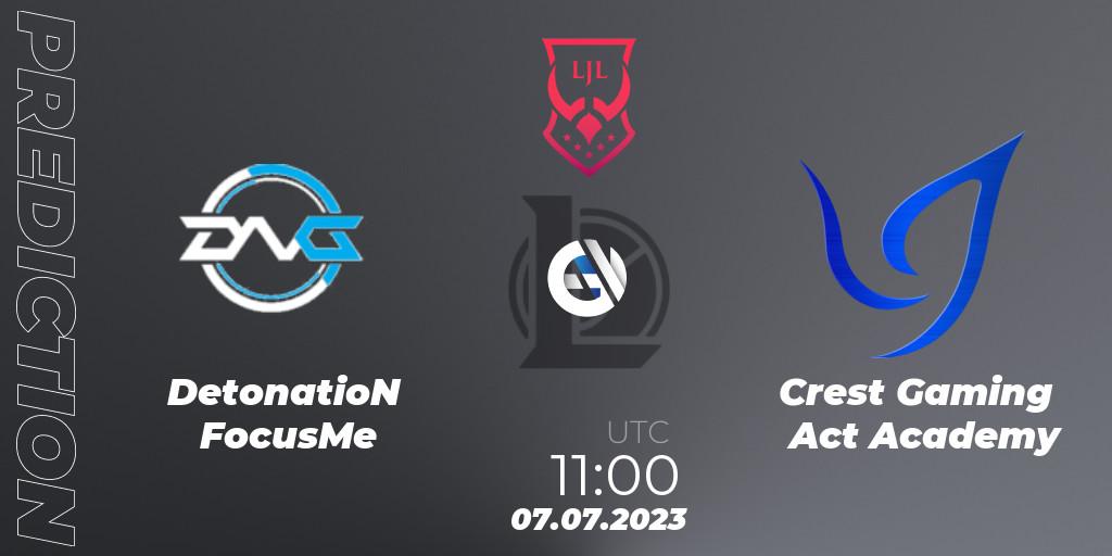 DetonatioN FocusMe - Crest Gaming Act Academy: Maç tahminleri. 07.07.2023 at 11:00, LoL, LJL Summer 2023