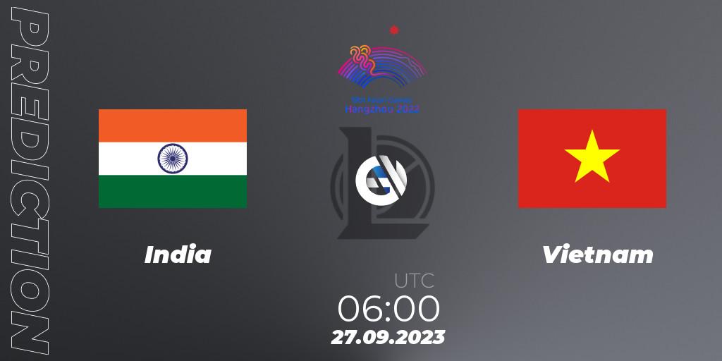 India - Vietnam: Maç tahminleri. 27.09.2023 at 06:00, LoL, 2022 Asian Games
