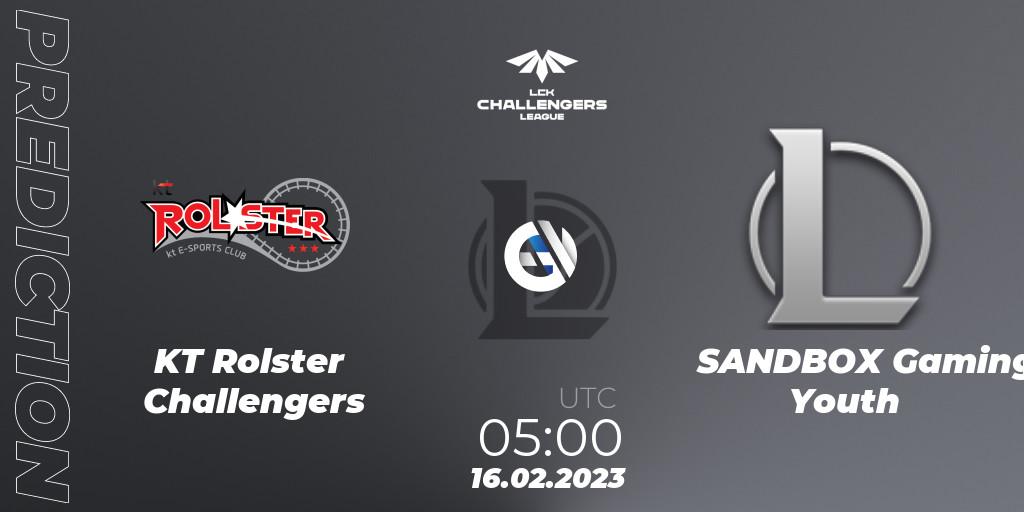 KT Rolster Challengers - SANDBOX Gaming Youth: Maç tahminleri. 16.02.2023 at 05:00, LoL, LCK Challengers League 2023 Spring