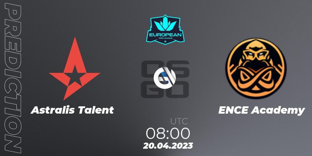 Astralis Talent - ENCE Academy: Maç tahminleri. 20.04.2023 at 08:00, Counter-Strike (CS2), European Pro League Season 7