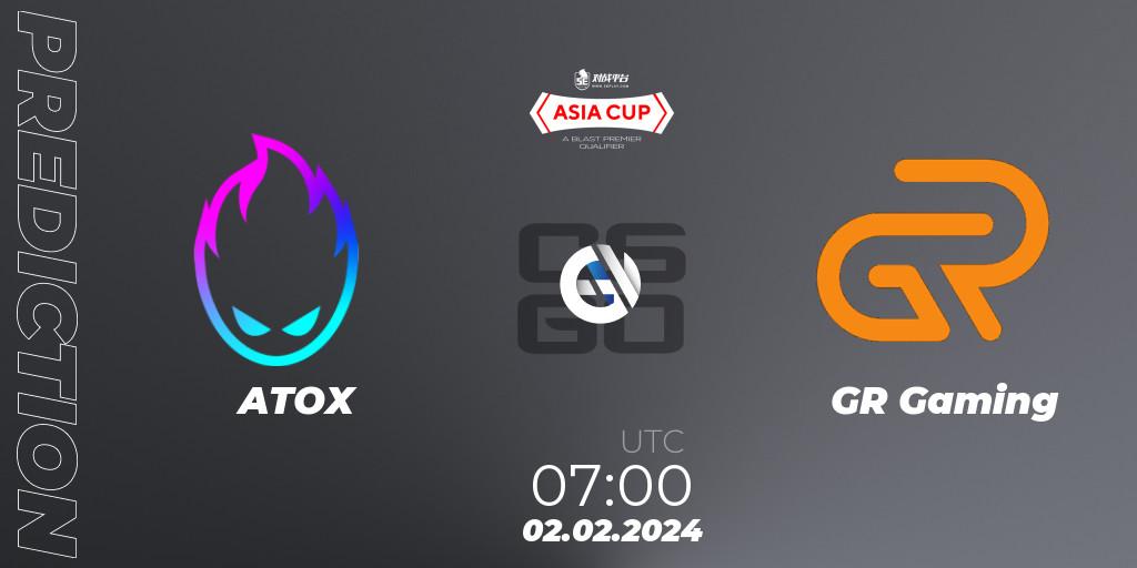 ATOX - GR Gaming: Maç tahminleri. 02.02.2024 at 07:00, Counter-Strike (CS2), 5E Arena Asia Cup Spring 2024 - BLAST Premier Qualifier