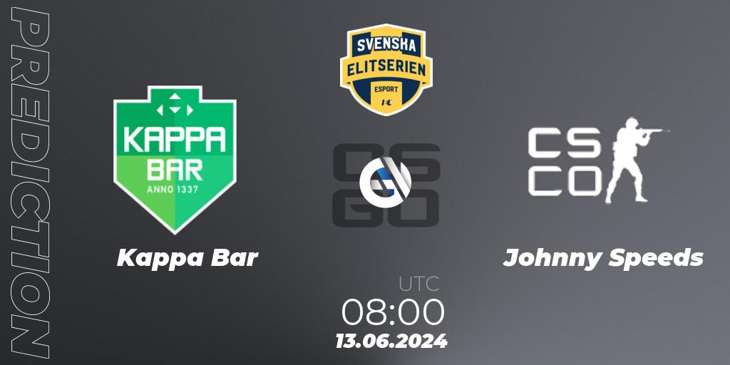 Kappa Bar - Johnny Speeds: Maç tahminleri. 13.06.2024 at 08:10, Counter-Strike (CS2), Svenska Elitserien Spring 2024