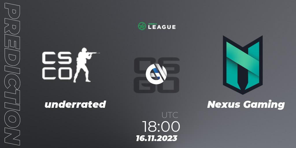 underrated - Nexus Gaming: Maç tahminleri. 16.11.23, CS2 (CS:GO), ESEA Season 47: Advanced Division - Europe