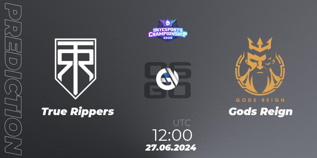 True Rippers - Gods Reign: Maç tahminleri. 27.06.2024 at 12:35, Counter-Strike (CS2), Skyesports Championship 2024: Indian Qualifier