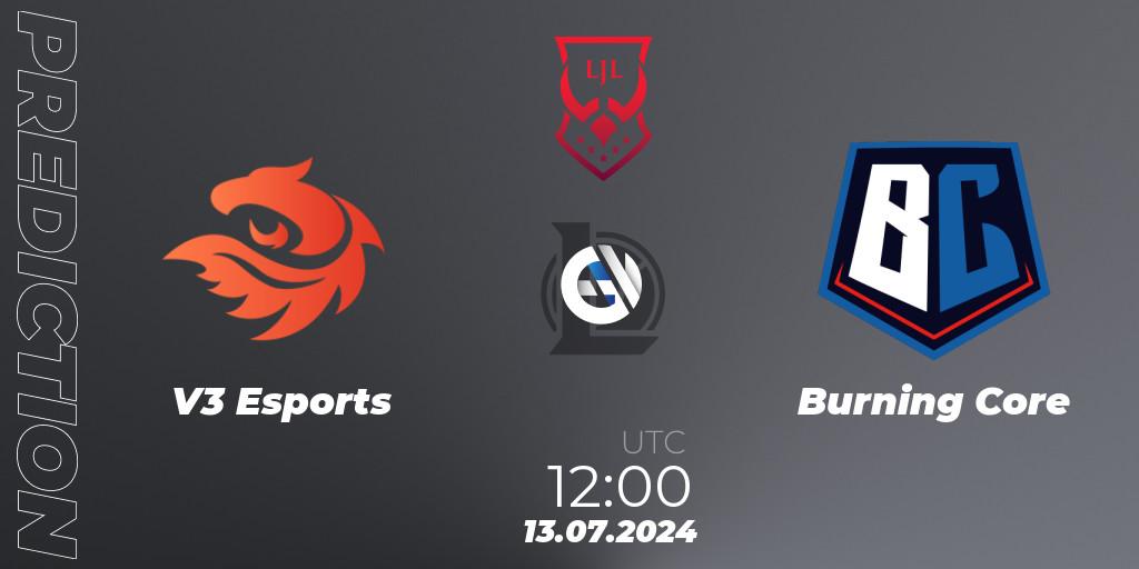 V3 Esports - Burning Core: Maç tahminleri. 13.07.2024 at 12:00, LoL, LJL Summer 2024
