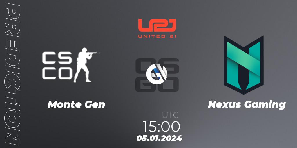 Monte Gen - Nexus Gaming: Maç tahminleri. 05.01.2024 at 15:00, Counter-Strike (CS2), United21 Season 10