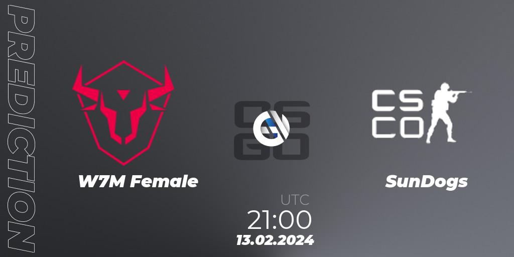 W7M Female - SunDogs: Maç tahminleri. 13.02.2024 at 21:00, Counter-Strike (CS2), ESL Impact League Season 5: South American Division - Open Qualifier #1