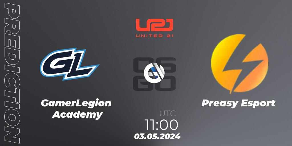 GamerLegion Academy - Preasy Esport: Maç tahminleri. 03.05.2024 at 11:00, Counter-Strike (CS2), United21 Season 15