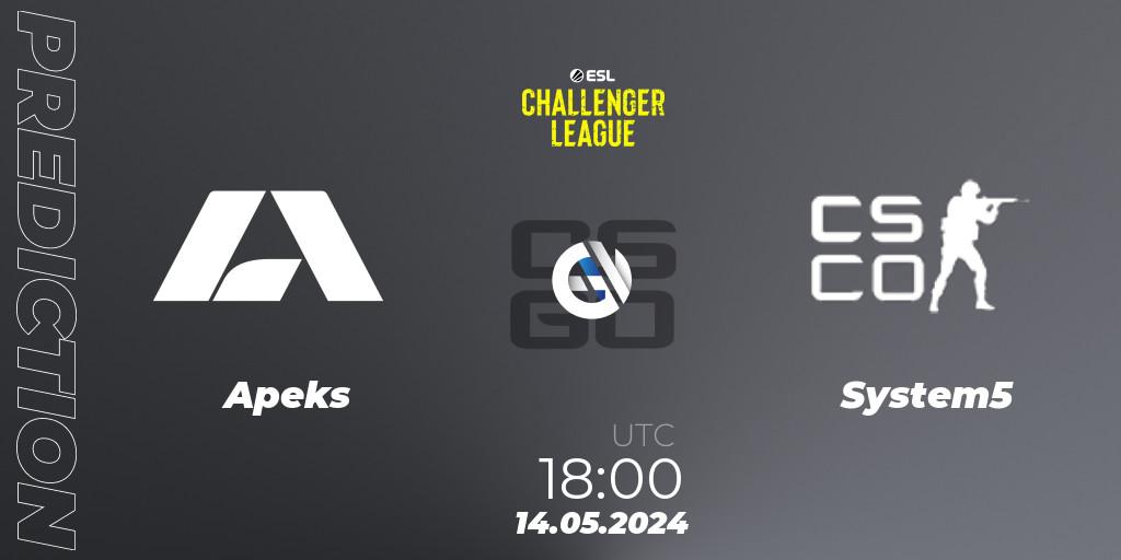 Apeks - System5: Maç tahminleri. 14.05.2024 at 18:00, Counter-Strike (CS2), ESL Challenger League Season 47: Europe