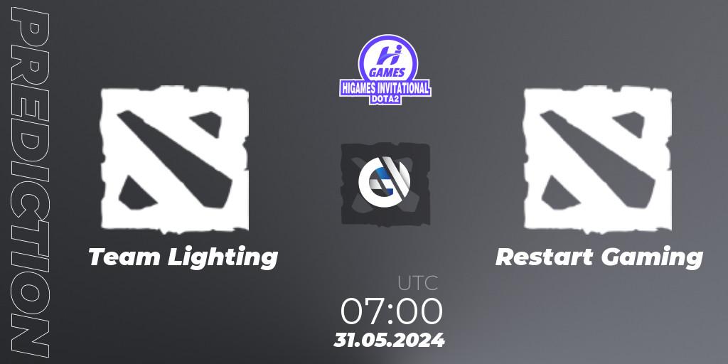 Team Lighting - Restart Gaming: Maç tahminleri. 31.05.2024 at 06:00, Dota 2, HiGames Invitational