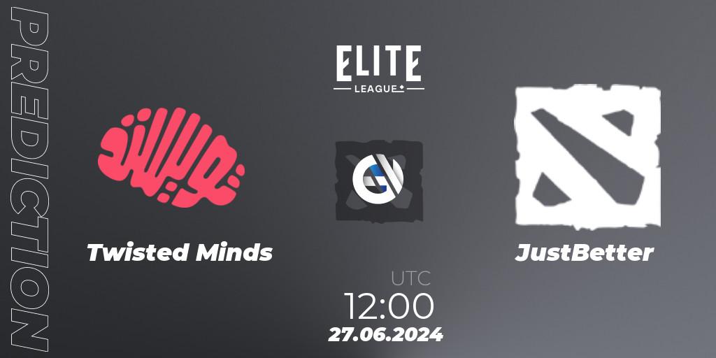 Twisted Minds - JustBetter: Maç tahminleri. 27.06.2024 at 12:00, Dota 2, Elite League Season 2: Western Europe Closed Qualifier