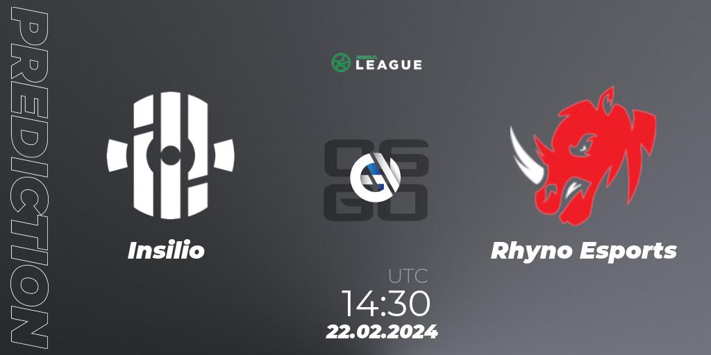 Insilio - Rhyno Esports: Maç tahminleri. 22.02.2024 at 14:30, Counter-Strike (CS2), ESEA Season 48: Advanced Division - Europe