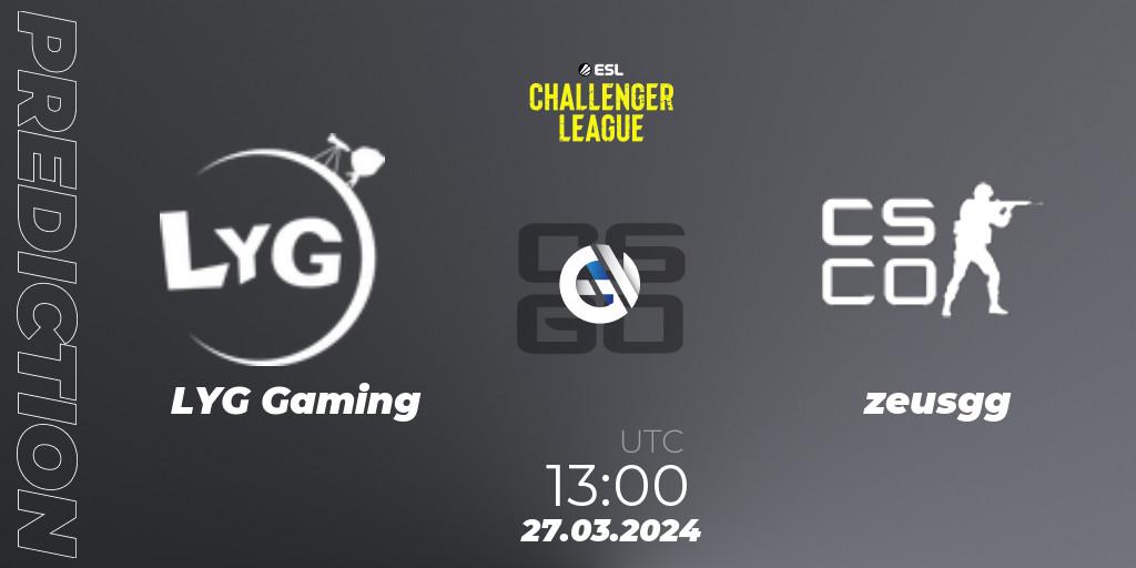 LYG Gaming - zeusgg: Maç tahminleri. 27.03.2024 at 13:00, Counter-Strike (CS2), ESL Challenger League Season 47: Asia