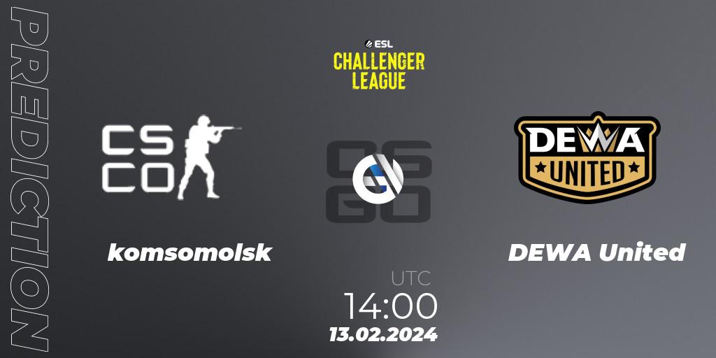 komsomolsk - DEWA United: Maç tahminleri. 13.02.2024 at 14:00, Counter-Strike (CS2), ESL Challenger League Season 47: Asia