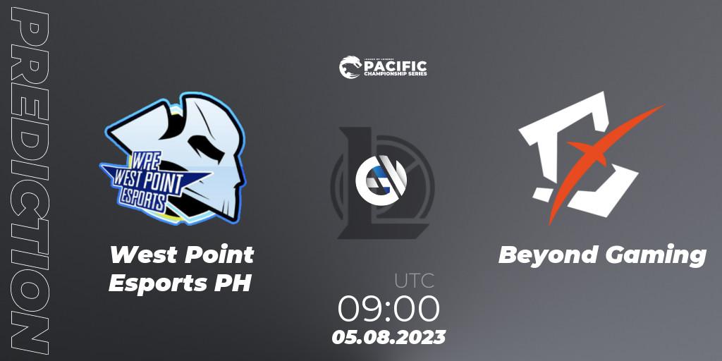 West Point Esports PH - Beyond Gaming: Maç tahminleri. 06.08.2023 at 09:00, LoL, PACIFIC Championship series Group Stage