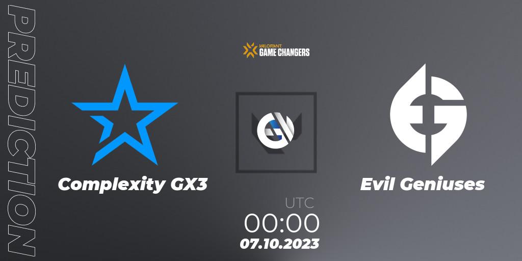 Complexity GX3 - Evil Geniuses: Maç tahminleri. 07.10.23, VALORANT, VCT 2023: Game Changers North America Series S3