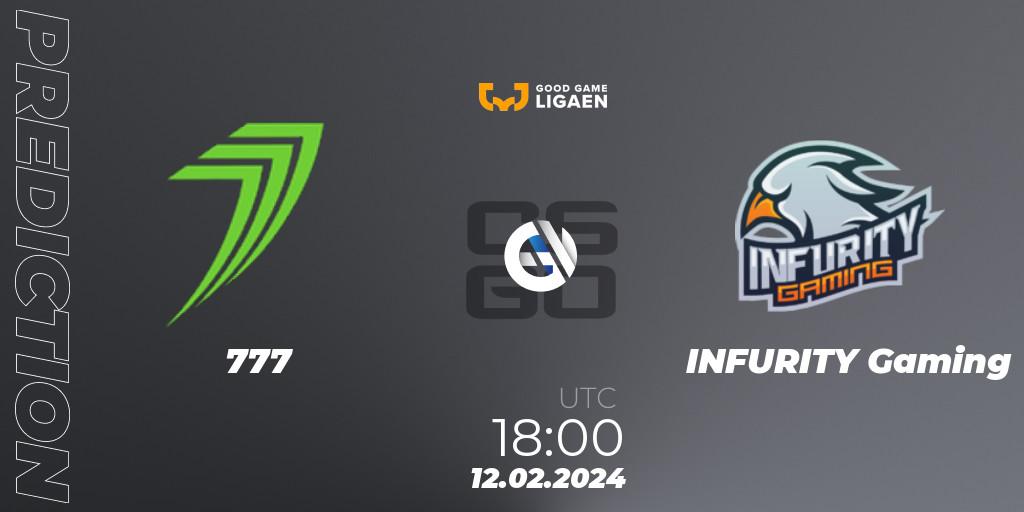 777 - INFURITY Gaming: Maç tahminleri. 12.02.2024 at 18:00, Counter-Strike (CS2), Good Game-ligaen Spring 2024