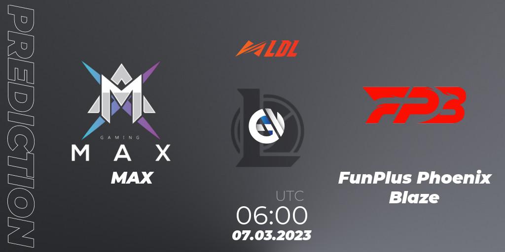MAX - FunPlus Phoenix Blaze: Maç tahminleri. 07.03.2023 at 06:00, LoL, LDL 2023 - Regular Season