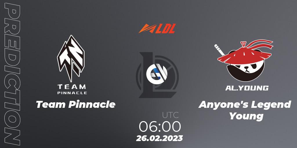 Team Pinnacle - Anyone's Legend Young: Maç tahminleri. 26.02.2023 at 06:00, LoL, LDL 2023 - Regular Season