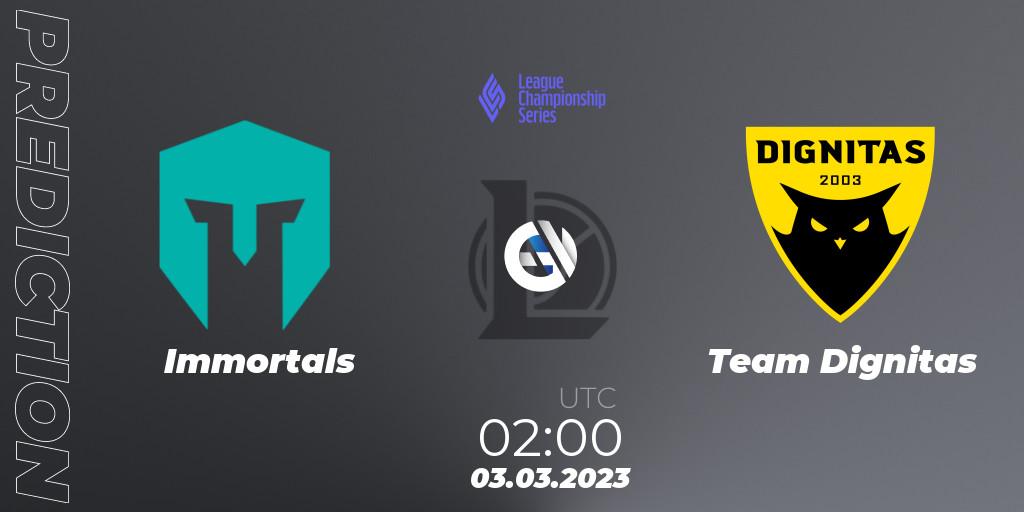 Immortals - Team Dignitas: Maç tahminleri. 03.03.2023 at 02:00, LoL, LCS Spring 2023 - Group Stage