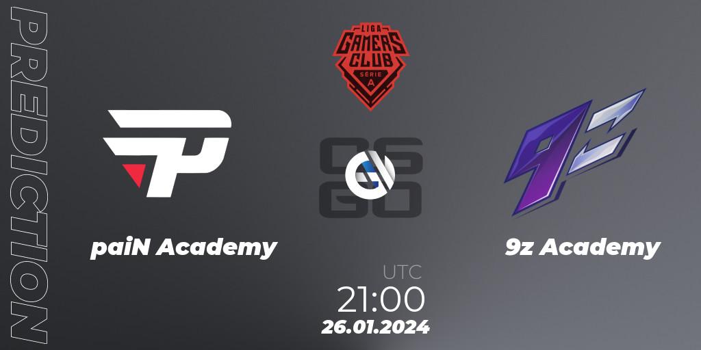 paiN Academy - 9z Academy: Maç tahminleri. 26.01.2024 at 23:00, Counter-Strike (CS2), Gamers Club Liga Série A: January 2024