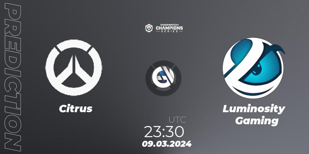 Citrus Nation - Luminosity Gaming: Maç tahminleri. 09.03.2024 at 23:30, Overwatch, Overwatch Champions Series 2024 - North America Stage 1 Group Stage