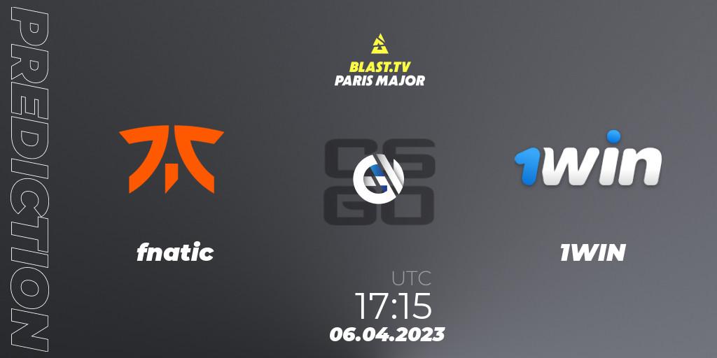 fnatic - 1WIN: Maç tahminleri. 06.04.2023 at 16:45, Counter-Strike (CS2), BLAST.tv Paris Major 2023 Europe RMR A