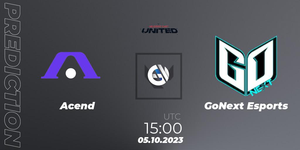 Acend - GoNext Esports: Maç tahminleri. 05.10.2023 at 15:00, VALORANT, VALORANT East: United: Season 2: Stage 3 - League