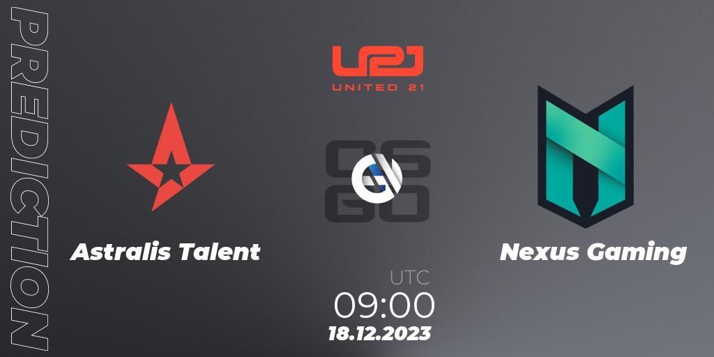 Astralis Talent - Nexus Gaming: Maç tahminleri. 18.12.2023 at 10:00, Counter-Strike (CS2), United21 Season 9