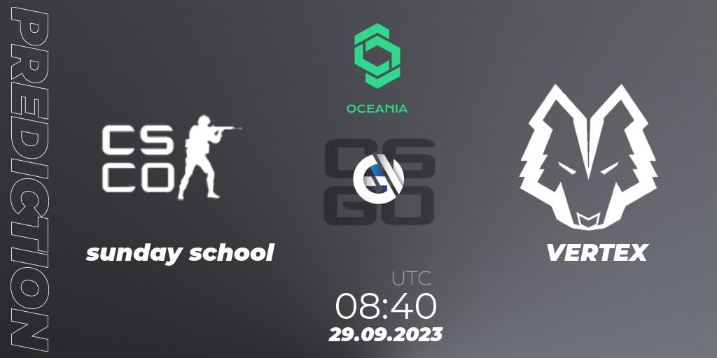 sunday school - VERTEX: Maç tahminleri. 29.09.2023 at 08:40, Counter-Strike (CS2), CCT Oceania Series #2