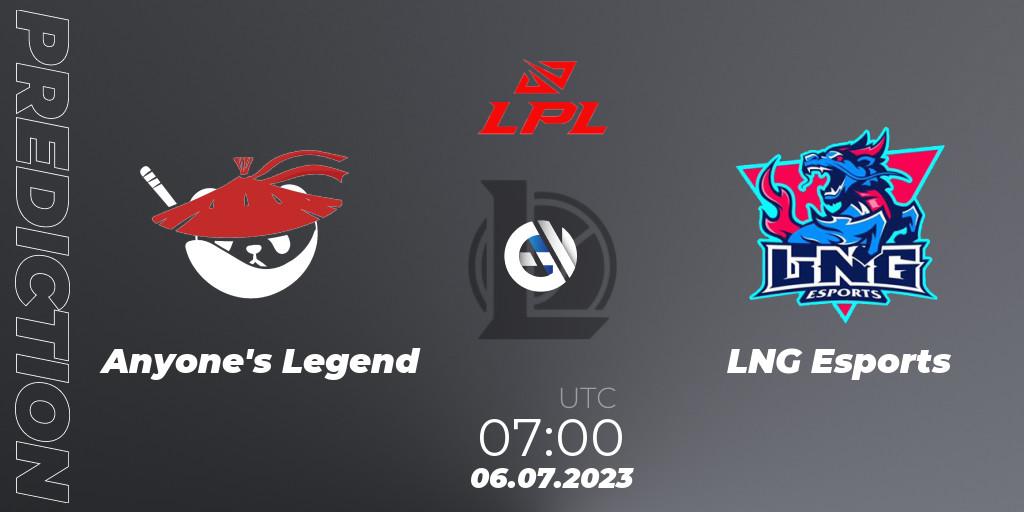Anyone's Legend - LNG Esports: Maç tahminleri. 06.07.23, LoL, LPL Summer 2023 Regular Season