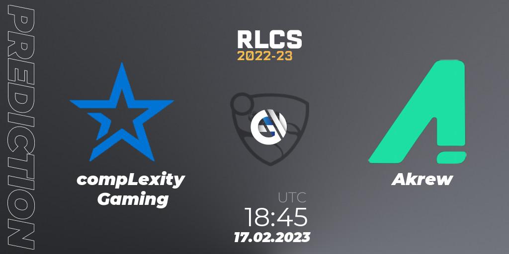 compLexity Gaming - Akrew: Maç tahminleri. 17.02.2023 at 18:45, Rocket League, RLCS 2022-23 - Winter: North America Regional 2 - Winter Cup