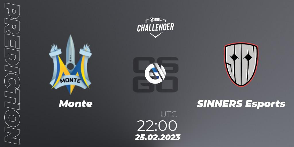 Monte - SINNERS Esports: Maç tahminleri. 25.02.2023 at 22:00, Counter-Strike (CS2), ESL Challenger Melbourne 2023 Europe Open Qualifier