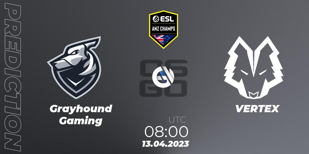 Grayhound Gaming - VERTEX: Maç tahminleri. 13.04.2023 at 08:00, Counter-Strike (CS2), ESL ANZ Champs Season 16