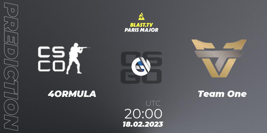 4ORMULA - Team One: Maç tahminleri. 18.02.2023 at 20:00, Counter-Strike (CS2), BLAST.tv Paris Major 2023 North America RMR Closed Qualifier