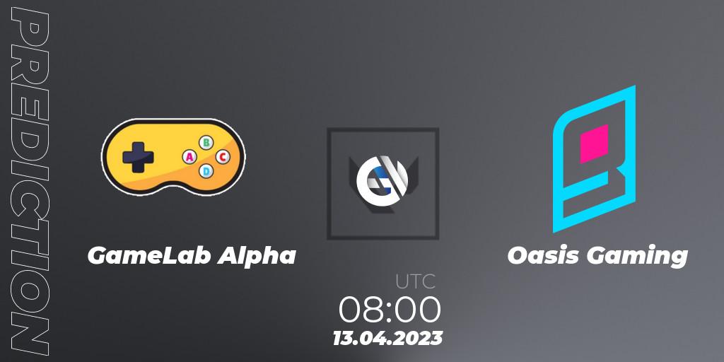 GameLab Alpha - Oasis Gaming: Maç tahminleri. 13.04.23, VALORANT, VALORANT Challengers 2023: Philippines Split 2 - Group stage