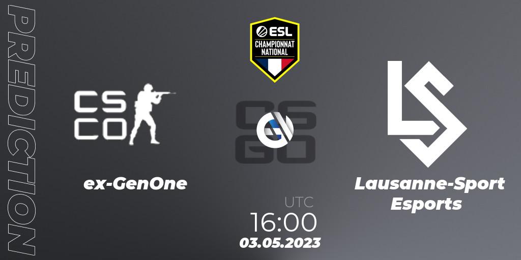 ex-GenOne - Lausanne-Sport Esports: Maç tahminleri. 04.05.2023 at 16:00, Counter-Strike (CS2), ESL Championnat National Spring 2023